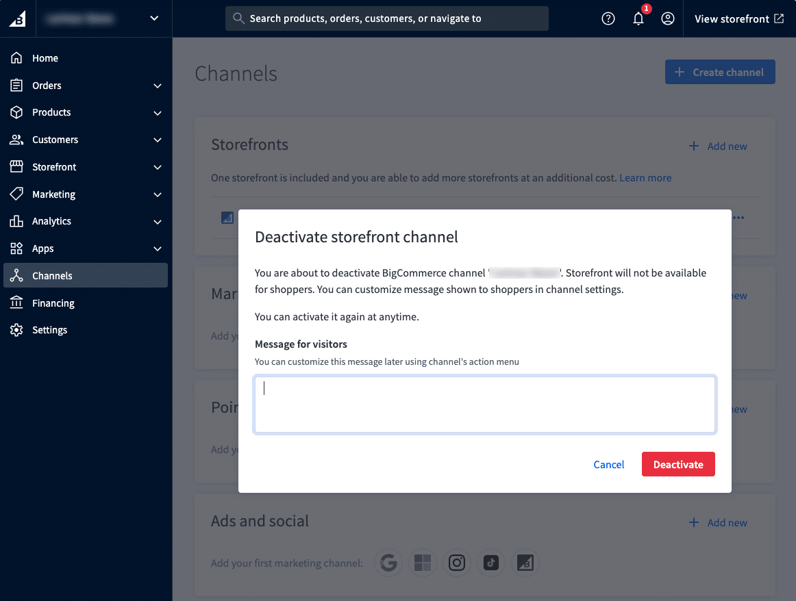 BigCommerce Maintenance Mode Confirmation Popup